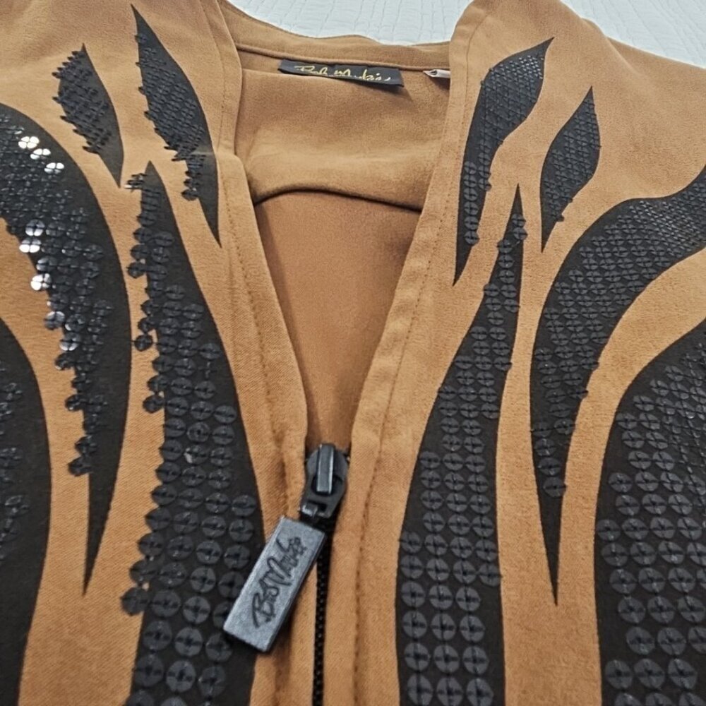 Bob Mackie Sequined Jacket Women's XL Brown Full Zip Pockets EUC Wearable Art - Picture 4 of 14